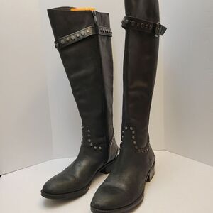 Sam Edelman Paxton 2 Leather Riding Boots Black Women's Size 6 Studded Wide Calf